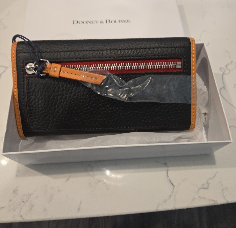 Dooney & Bourke Black Pebbled Leather Wallet with Tan Trim - Picture 2 of 3